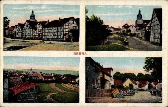 KP Bebra an der Fulda, Hesja, przód z czterema zdjęciami domów z muru pruskiego, widok z ulicy...