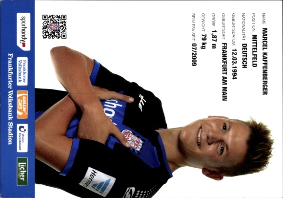 Autograph card footballer Marcel Kaffenberger, FSV Frankfurt, autograph