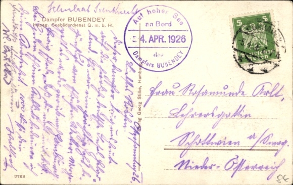 Postcard steamer Bubendey, HAPAG Seaside Resort Service