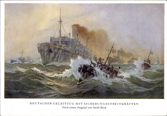 Künstler Ak Bock, Adolf, Deutscher Geleitzug mit Sicherungsstreitkräften, Kriegsmarine