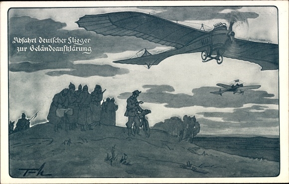 Artist Postcard departure of German planes for terrain reconnaissance