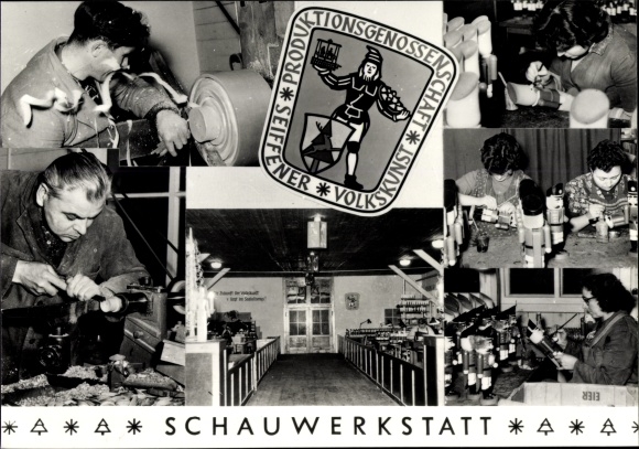 Postcard Seiffen in the Ore Mountains, production cooperative PGH Seiffen folk art, demonstration workshop
