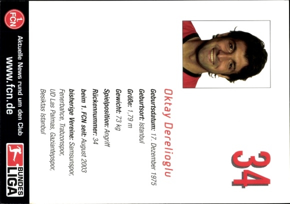 Autograph card footballer Oktay Derelioglu, 1. FC Nuremberg, autograph