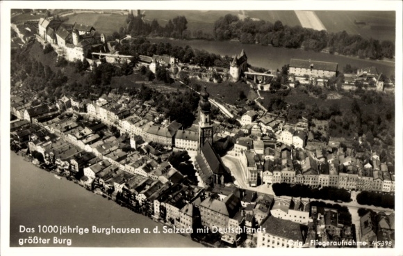 Postcard Burghausen an der Salzach Upper Bavaria, aerial photograph