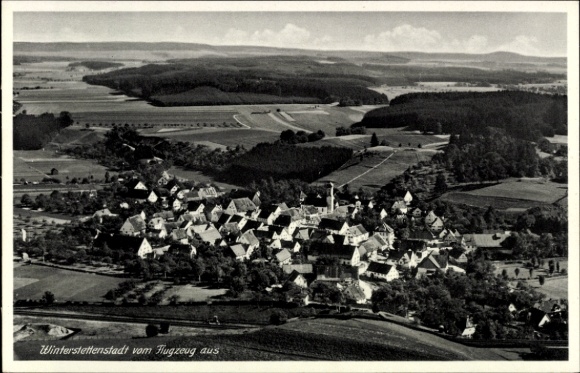 Postcard Winterstettenstadt Ingoldingen in Upper Swabia Württemberg, aerial view of rural surroundings