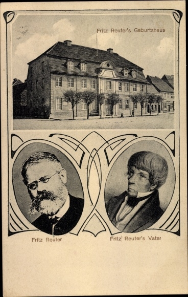 Ak Reuterstadt Stavenhagen in Mecklenburg, Fritz Reuter, Geburtshaus, Portrait des Vaters