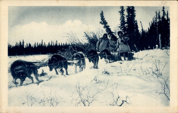 Postcard A missionary on the way to his "children", with snowshoes and sled dogs