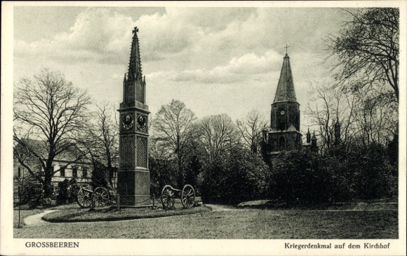 Ak Großbeeren in Brandenburg, Kriegerdenkmal auf dem Kirchhof, Kirche