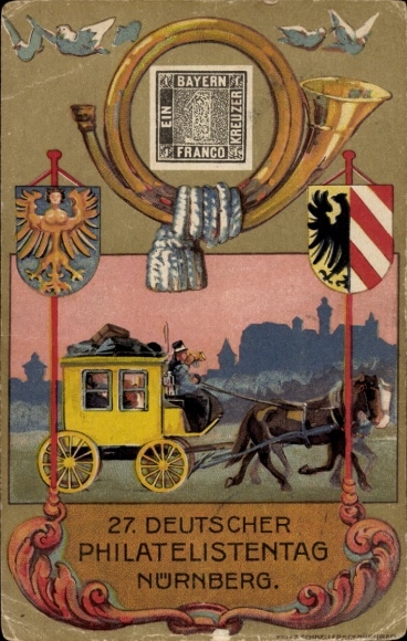 Coat of arms Postcard Nuremberg in Middle Franconia Bavaria, 27th German Philatelists' Day 1921