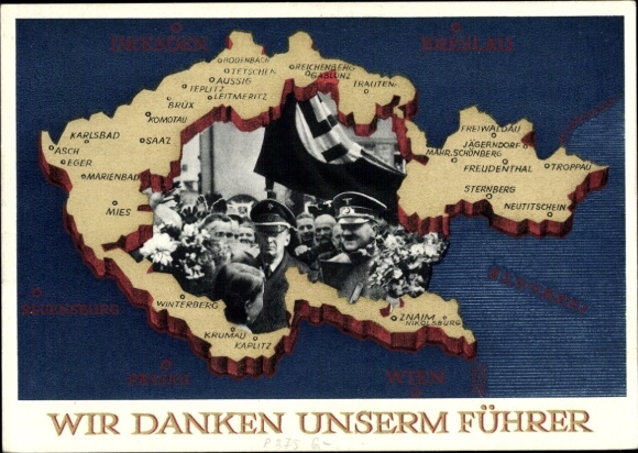 Postal stationery Postcard We thank our Führer, Sudetenland, Bohemia, Moravia, Hitler
