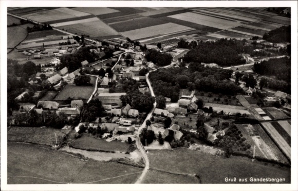 Postcard Gandesbergen in Lower Saxony, aerial view of fields, meadows, houses