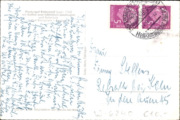 Postcard Rettershof Kelkheim Taunus, monastery estate, coffee for the happy farmer, exterior view, riding school