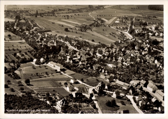 Postcard Nieder Ramstadt Mühltal in the Odenwald, aerial photograph