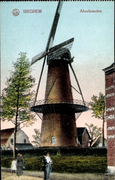 Postcard Iseghem West Flanders Belgium, Abeelemolen, windmill