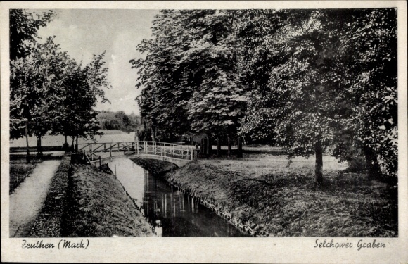 Postcard Zeuthen in der Mark, Selchower Graben, bridge