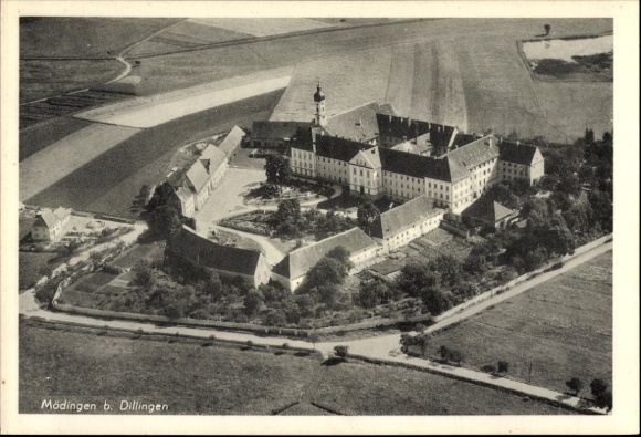 Ak Mödingen in Schwaben, Kloster Maria Medingen, Fliegeraufnahme