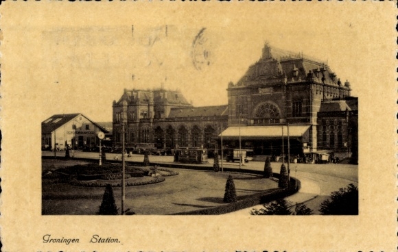 Postcard Groningen Netherlands, train station