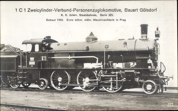 Postcard K. k. Austrian State Railways, Series 329, passenger train, locomotive type Gölsdorf