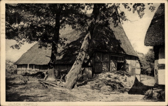 Postcard Vilsen Homfeld, view of farmhouse, field post