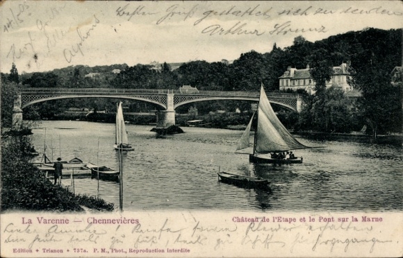 Ak La Varenne Chennevières Saint-Maur-des-Fossés Val de Marne, Chateau de l'Etape, Marnebrücke