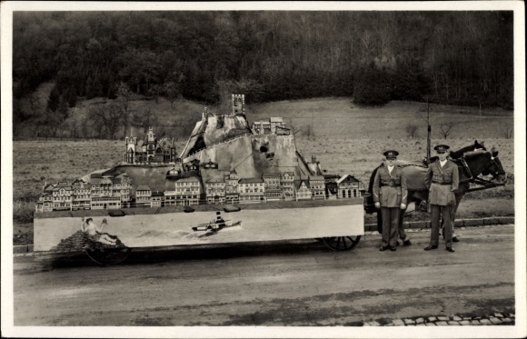 PC Königswinter in the Rhein Sieg district, through the world, model of Drachenfels Castle, H. Keller,A. Pluck