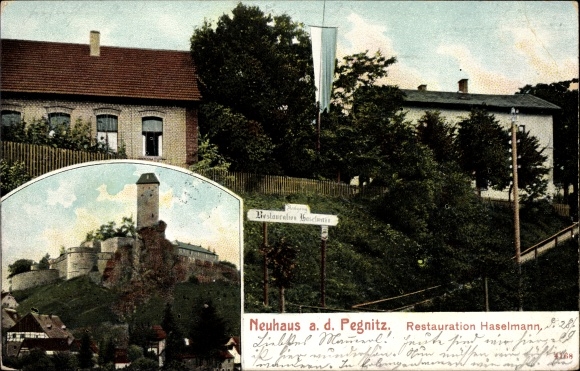 Ansichtkaart Neuhaus an der Pegnitz in de regio Neurenberg in Beieren, restauratie Haselmann, kasteel