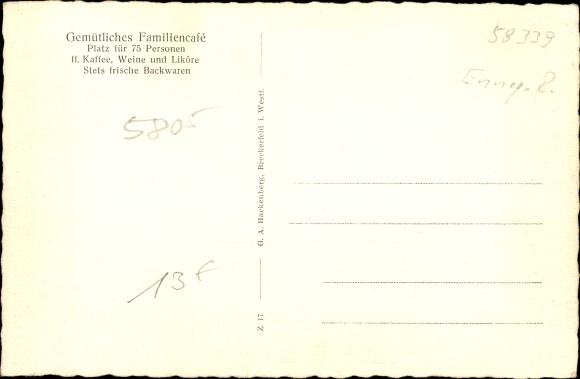 Postcard Breckerfeld in Westphalia, Cafe Werthmann