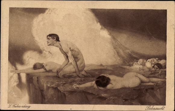 Kunstenaarskaart Fahrenkrog, Ludwig, verlangen, allegorie