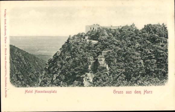 Ak Brocken im Harz, Hotel Hexentanzplatz, Felsen, Wälder, Landschaft, Gruss aus dem Harz