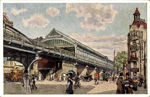Artist Postcard Beckert, Berlin Prenzlauer Berg, underground station, Danziger Straße, Schönhauser Allee