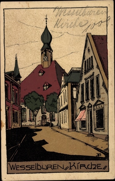 lithografie Ak Wesselburen in Dithmarschen, kerk