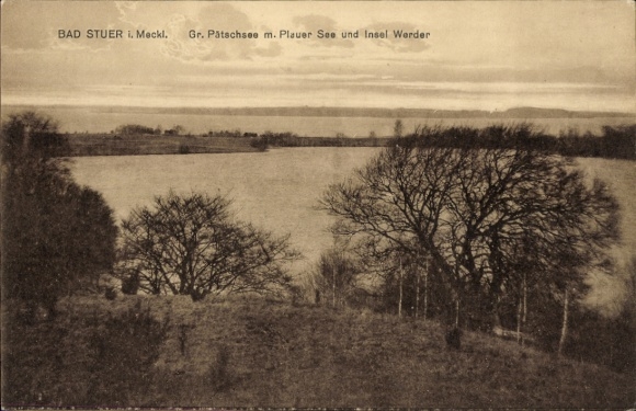 Postcard Stuer in Mecklenburg, Gr. Pätschsee, Plauer See, Werder Island