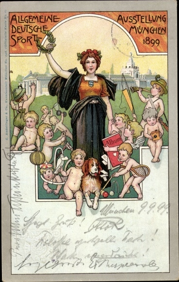 Postwaardestuk litho München Beieren, Algemene Duitse Sporttentoonstelling 1899