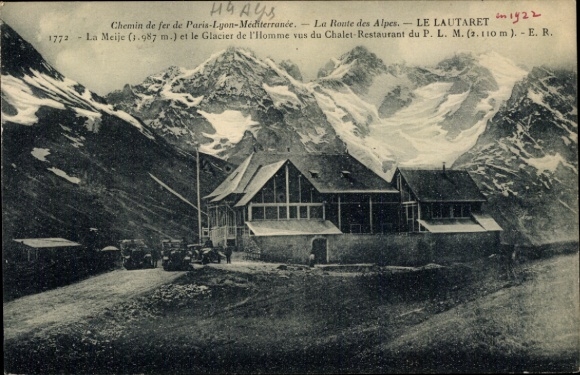 Postcard Col du Lautaret Hautes Alpes, Chemin de fer de Paris-Lyon-Mediterranee, Ma Melje, Glacier
