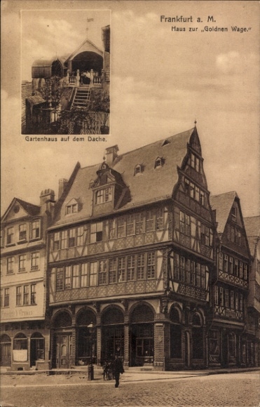 Ak Goldstein Schwanheim Frankfurt am Main, Haus zur Goldnen Wage, Gartenhaus auf dem Dache, Frank