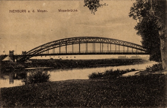 Ak Nienburg an der Weser, Weserbrücke, Nienburg, Fluss, Brücke