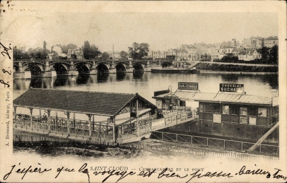 Ak Saint Cloud Hauts de Seine, Brücke, Fluss, Restaurant, Schiffe, Landschaft