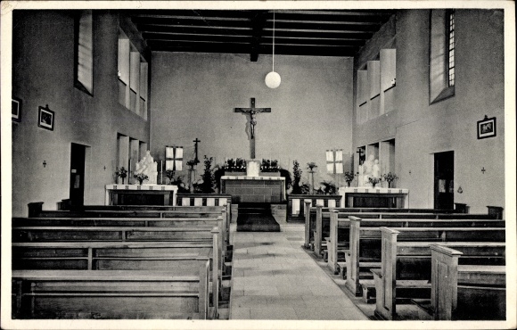Postcard Braunshardt Weiterstadt, retreat house St. Ludwig, interior of the church