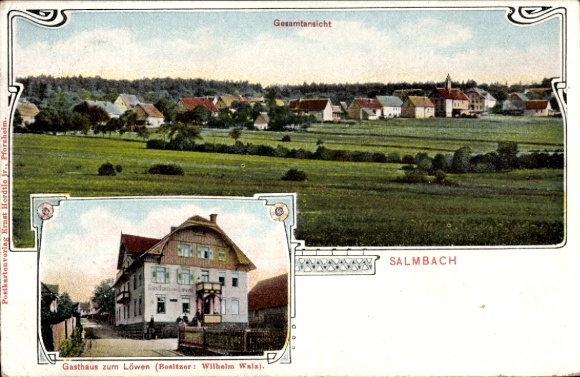 Postcard Salmbach Engelsbrand in Baden Württemberg, general view, Gasthaus zum Löwen