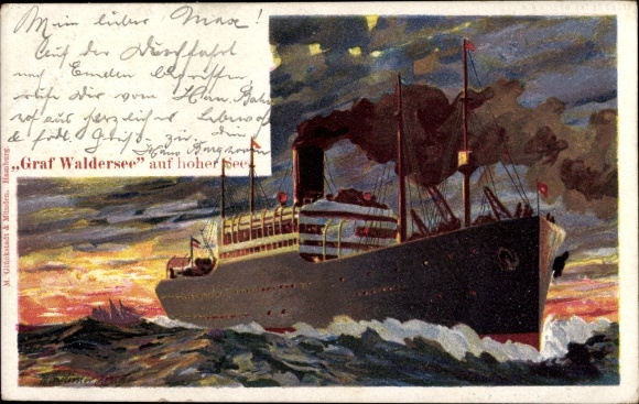 Künstler Ak Dampfschiff Graf Waldersee, HAPAG
