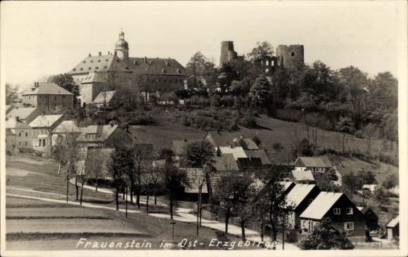 Ak Frauenstein im Erzgebirge, Teilansicht des Ortes, Burgruine