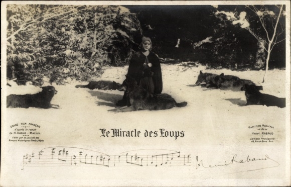 Song Postcard Film Scene Le Miracle des Loups, Woman, Wolves