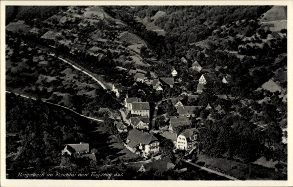 Ak Ringelbach Oberkirch im Renchtal Baden, Luftbild von  hügelige Landschaft, Gebäude