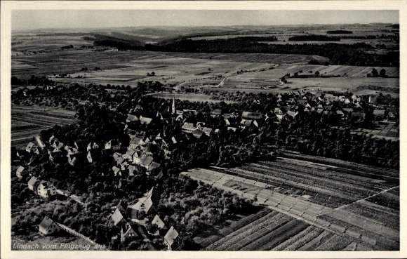 Postcard Lindach Eberbach am Neckar, aerial view of rural surroundings, fields