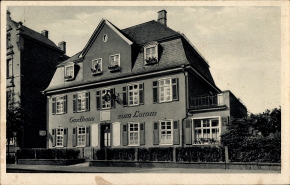 Postcard Gießen an der Lahn Hessen, Gasthaus zum Lamm, building with shutters, flowers, quiet surroundings