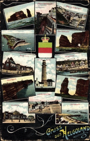 Postcard North Sea island Helgoland, west coast, aquarium, south beach, monk, elevator, spa house
