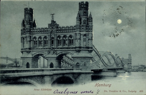 Ak Hamburg Mitte Steinwerder Kuhwerder, Neue Elbbrücke, historische Architektur, Wasser, Brücke