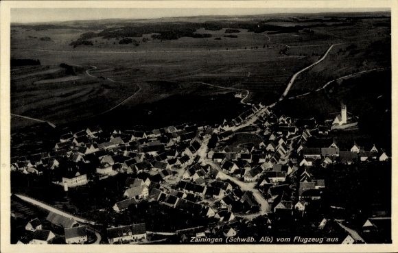 Postcard Zainingen Römerstein in the Swabian Alb, aerial photograph