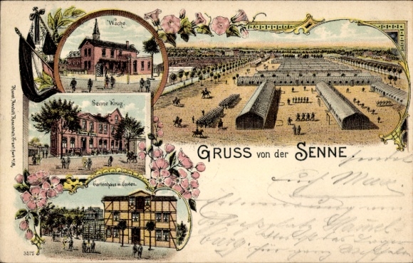 Litho Schloss Neuhaus Paderborn in Westfalen, Sennelager, Truppenübungsplatz Senne, Senne Krug