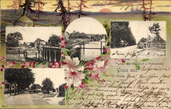 Postcard Hamburg Nord Ohlsdorf, Fuhlsbüttel, partial views, street section